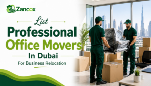 Professional office movers packing office furniture and equipment in Dubai